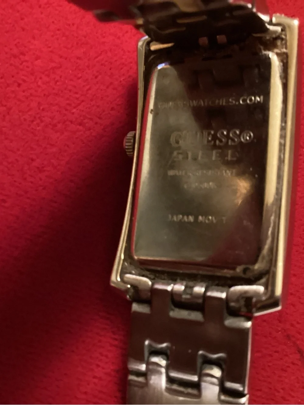 GUESS Silver Tone Crystal-Accented Rectangular Bracelet Watch